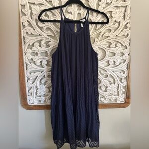 Elle Blue Pleated Halter Midi Sundress